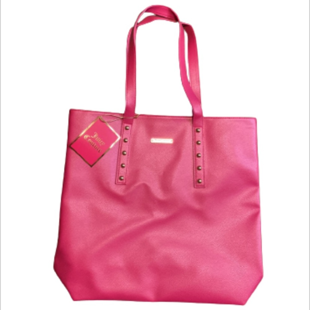 ❤️ New Large Juicy Couture Hot Pink Faux Leather Tote Travel Shoulder Bag
